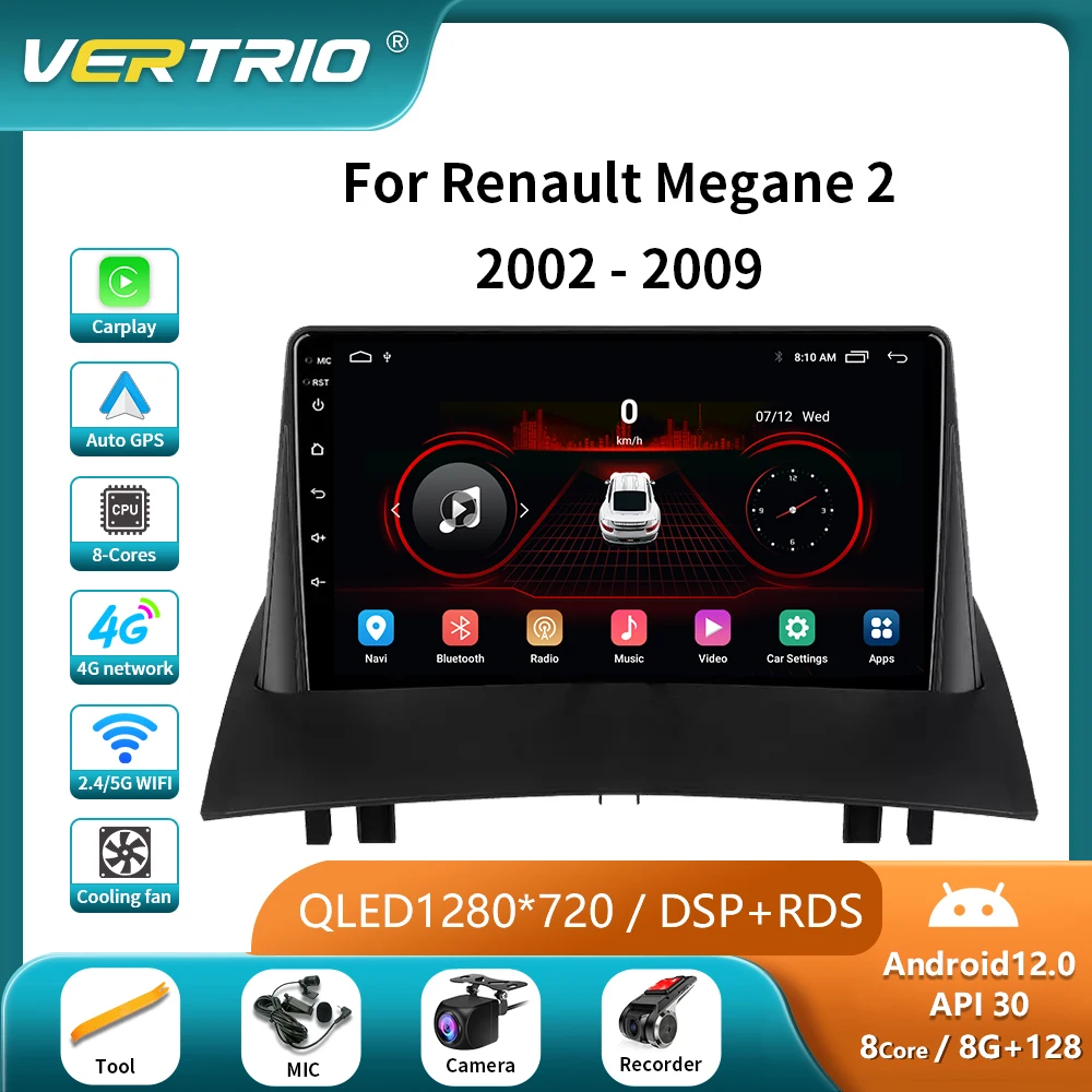 

8G+128G 4G Carplay For Renault Megane 2 2002-2009 Android 12 Car Radio Multimedia GPS Navigation Head Unit 2 Din NO 2din Stereo