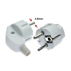 European Plug Replacement Adapter with 4.8mm Male Outlets - Rewireable Electric Socket for Power Extension Cables (White)