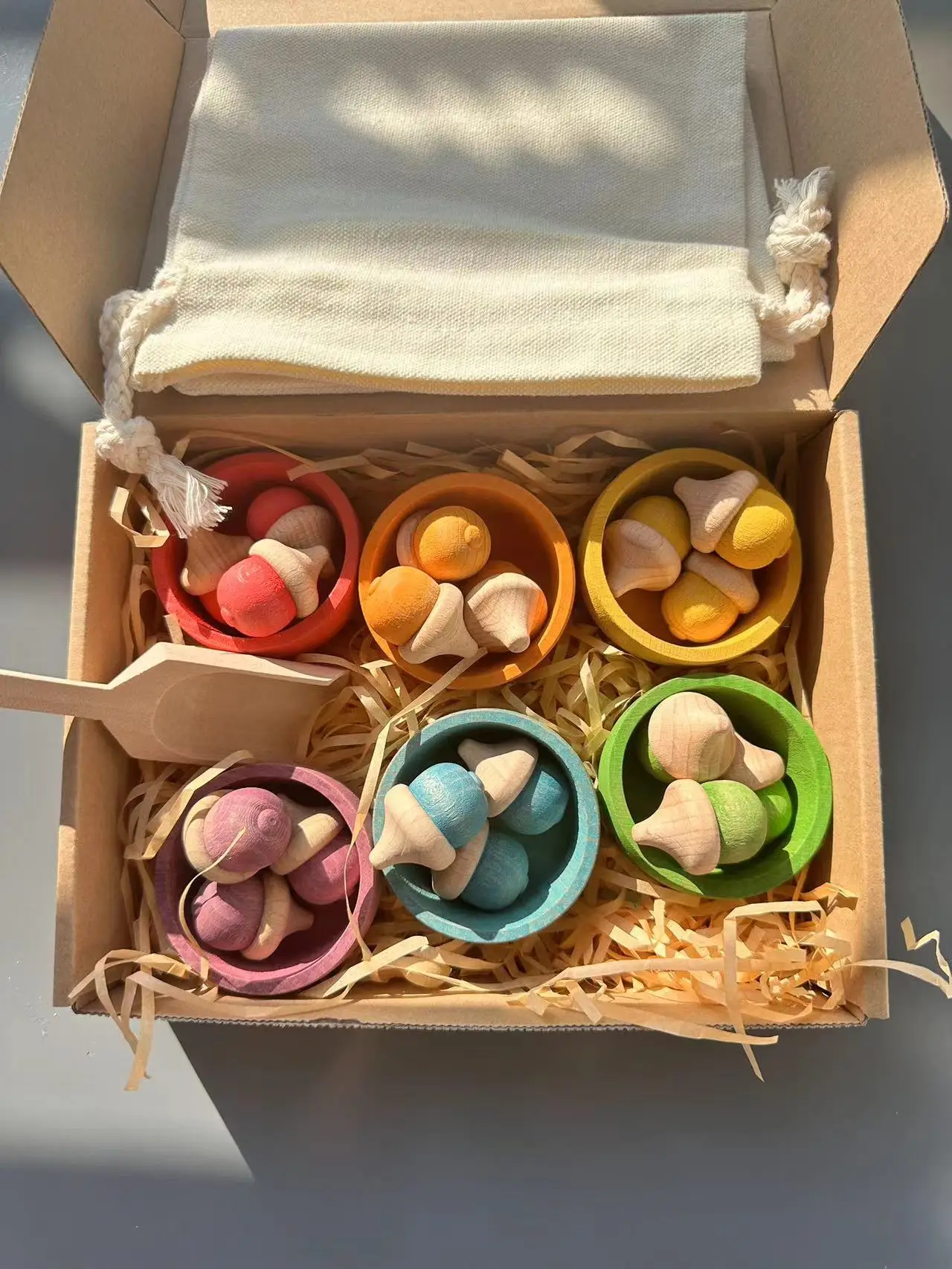 Pastel Rainbow Wooden Acorn Blocks