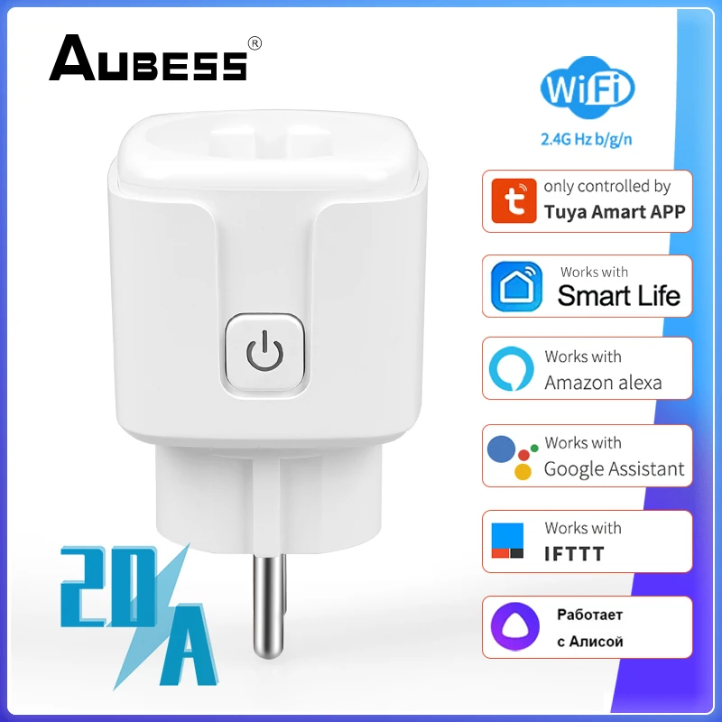 Tuya EU Plug 20A WIFI Remote Timer Power Monitor Smart Socket Works With  Google Home Alice Alexa Smartlife App Timing Control