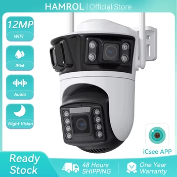 6K 12MP HD Three Lens Wifi Camarade Seguridad 6MP Camera System Outdoor IP66 Waterproof AI Human Detection WiFi iCsee App CCTV 1