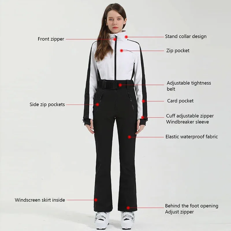 Winter One-Piece Ski Suit Warm Fitting Women Outdoor Snowboard Jacket Warm Overalls Windproof Waterproof Jumpsuits Ski Set