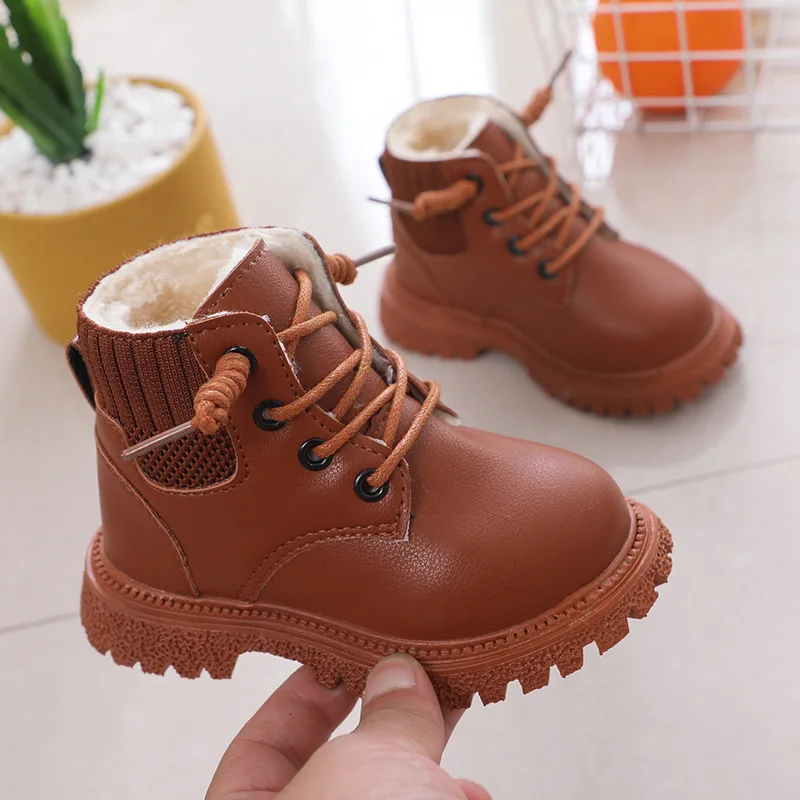 

Fashion Cotton Ankle Boots Kids Baby Girls Autumn Shoes Children Boys Plush Boots Lace Up Velvet Winter Boots Shoes for Girls
