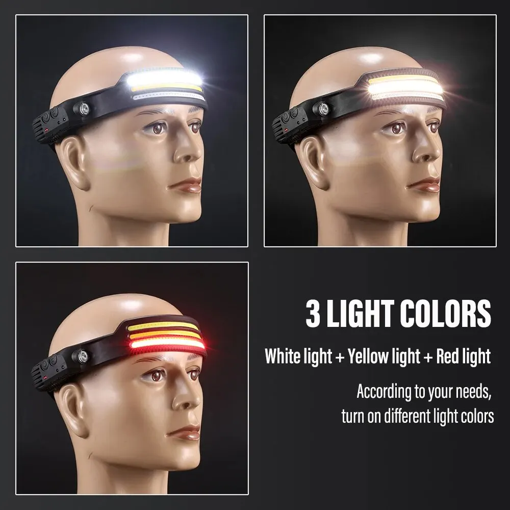 Head Lamp Induction Headlamp COB LED Sensor Head Lamp Built-in Battery Flashlight USB Rechargeable Head Torch 5 Lighting Modes Headlight