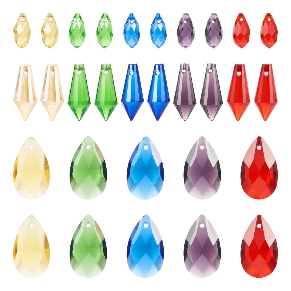 

30Pcs Faceted Teardrop & Icicle U Drop Charms Transparent Glass Pendants For Women Fashion Jewelry Bracelet Necklace DIY Making