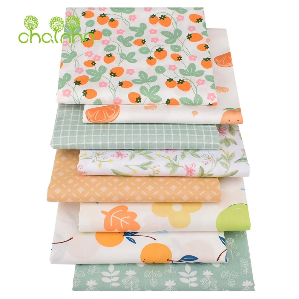 Chainho,Printed Twill Weave Cotton Fabric,DIY Sewing Quilting Material,Patchwork Cloth,8 Designs Fruits Series,2 Sizes,15C232