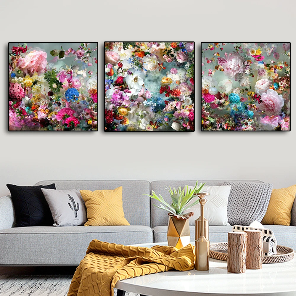

Modern Nordic Bright Colorful Peony Arts Canvas Posters And Prints Noble Flower Bundle Living Room Wall Of Pictures Decoration