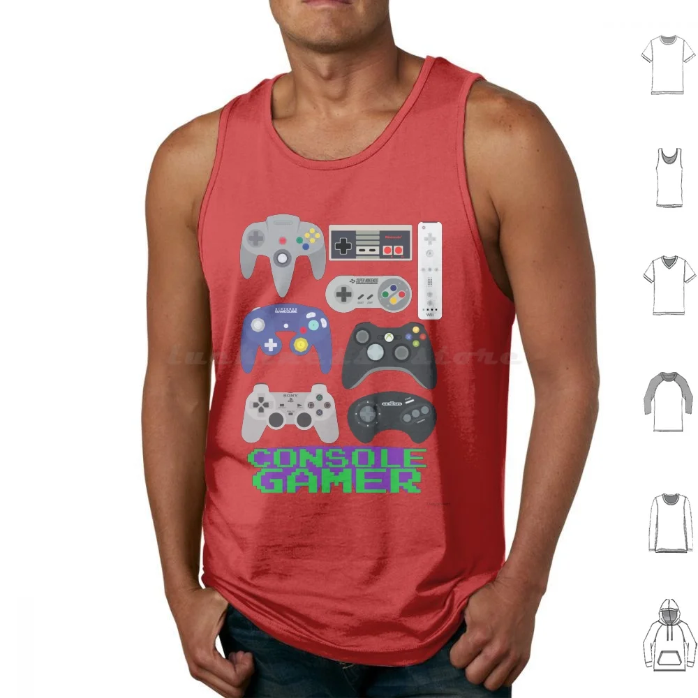 Console Gamer Shirt Canotte Gilet Senza Maniche Wii Nes Snes 64 Gamecube Console Gamer Gamer Videogiochi Vidya Vector Microsoft