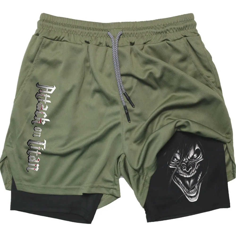 Men Performance Shorts Anime Attack On Titan Print Gym Shorts Summer Sports Fitness Workout Jogging Short Pants 4