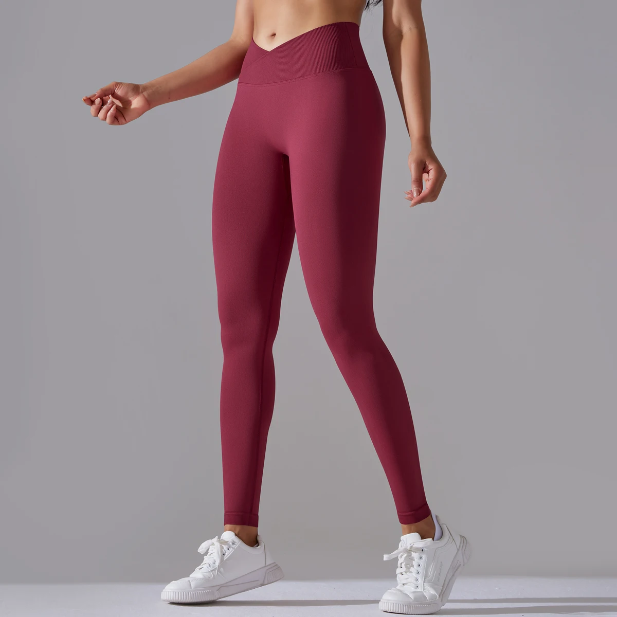 Seamless Yoga Pant Cross Over Waistband Sports Fitness Legging Women High  Waist Gym Scrunch Butt Running Workout Leggings