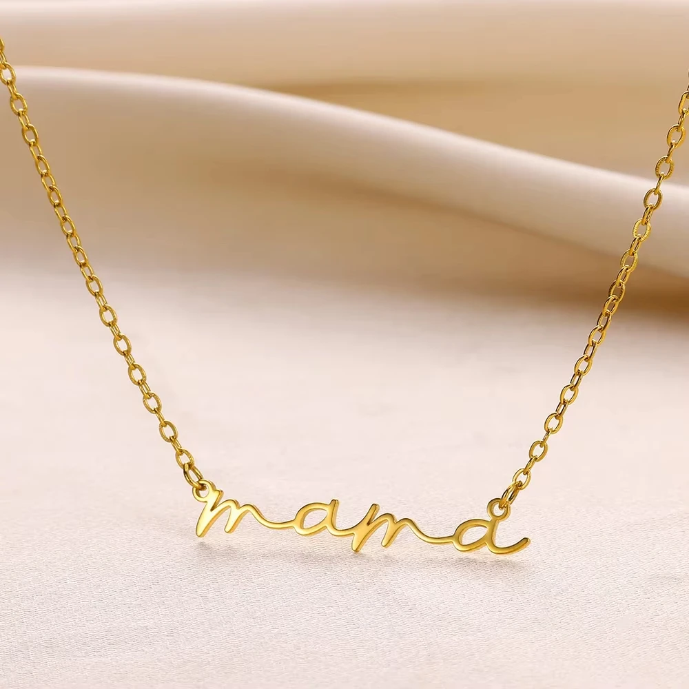 MAMA Gold Pendent Necklaces Stainless Steel Chain for Women