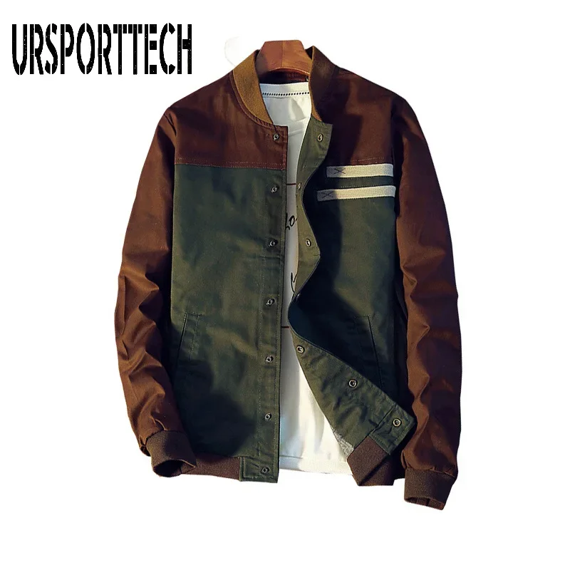 URSPORTTECH Spring New Button Men's Bomber Jacket Male Casual Streetwear Hip Hop Slim Fit Pilot Coat Men Clothing Plus Size 5XL