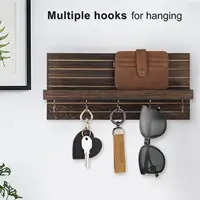 Decorative Key Holder for Wall with Shelf Entryway Wooden Floating Shelf with Hooks Home Decor Key Rack Mail Organizer for Wall 2