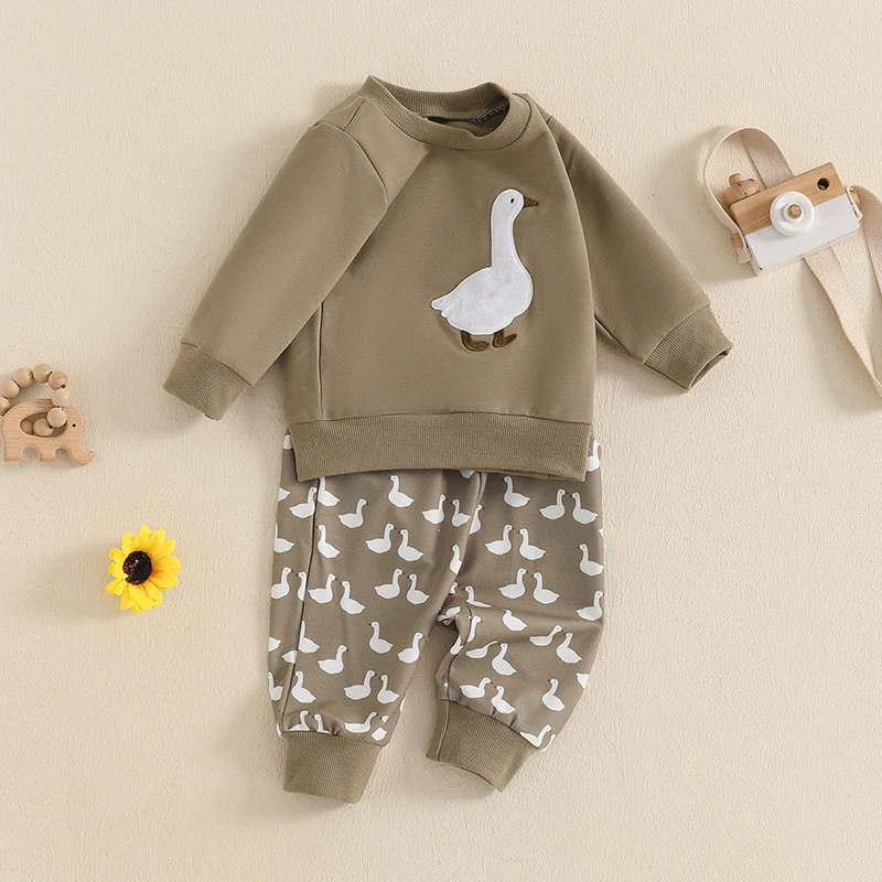 Baby Duck Embroidery Pullover & Pants Set 3