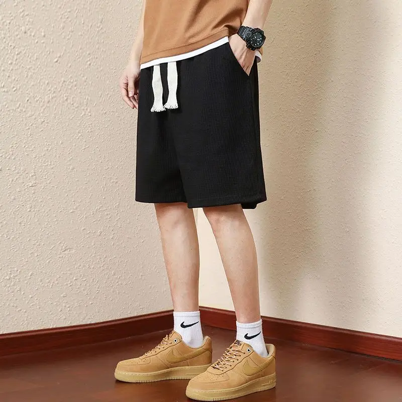 Elegant Fashion Harajuku Slim Fit Male Clothes Loose Casual Sport All Match Shorts Solid Pockets Thin Style Straight Leg Shorts 2