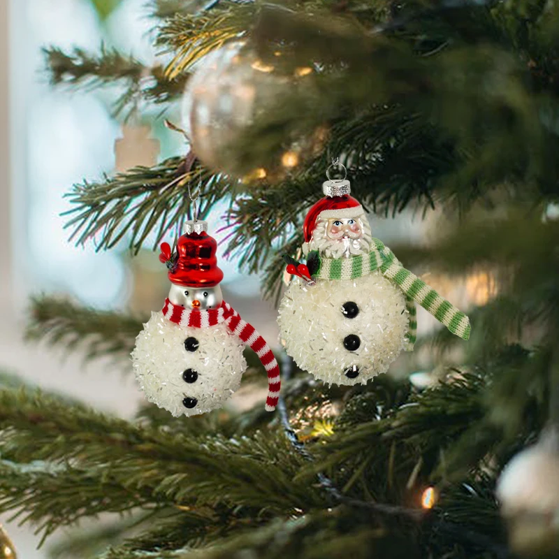 Christmas Santa Claus Pendant Glass Snowman Ornaments