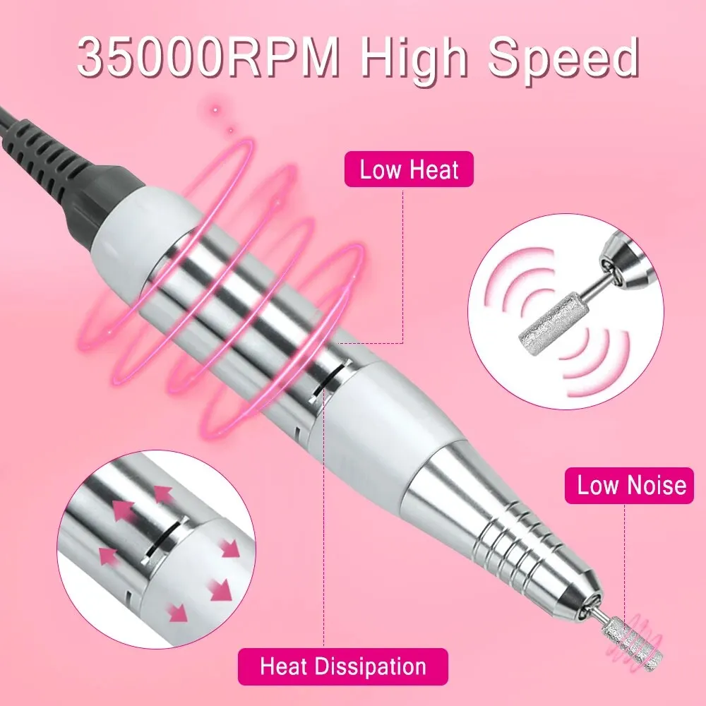 Electric Nail Drill 35000 RPM Machine Mill Cutter Sets for Manicure Nail Tips Pedicure File