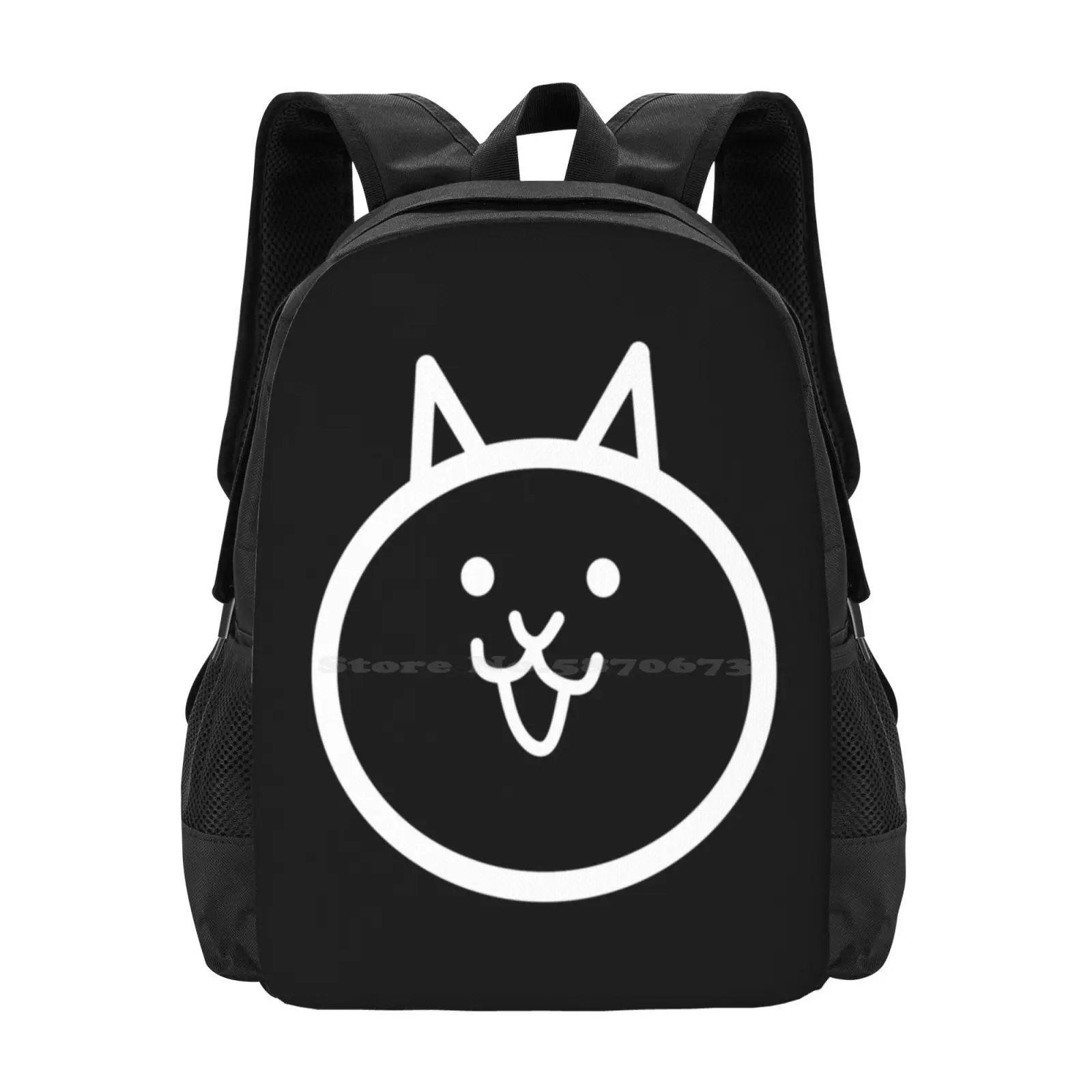 

Battle Cat Dark School Bag Big Capacity Backpack Laptop Battle Cats Cute Simple White Outline Dark Background Mobile Game