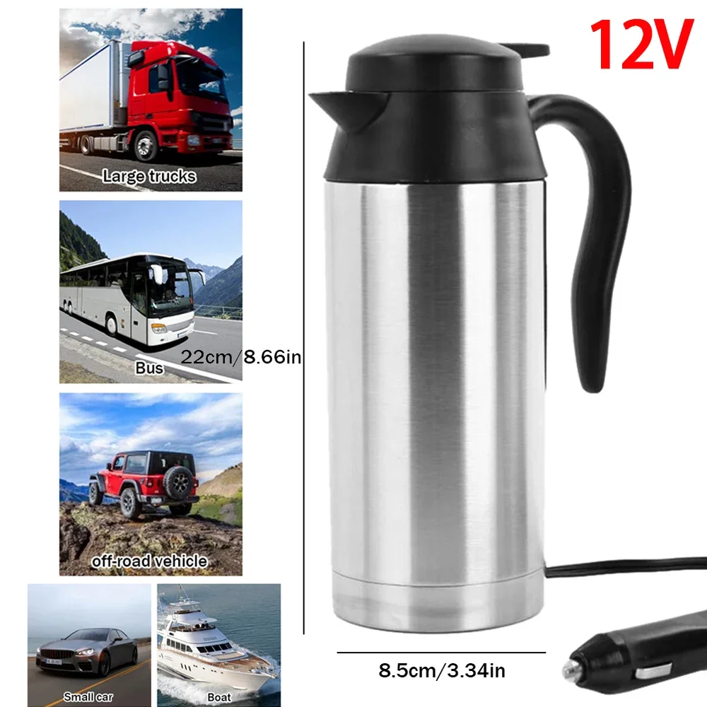 Bollitore elettrico portatile in acciaio inox, 12 V, 24 V, 1,2 litri, bollitore elettrico per auto, 12 V, veloce con accendisigari per acqua calda, caffè, tè, camion, viaggio, campeggio