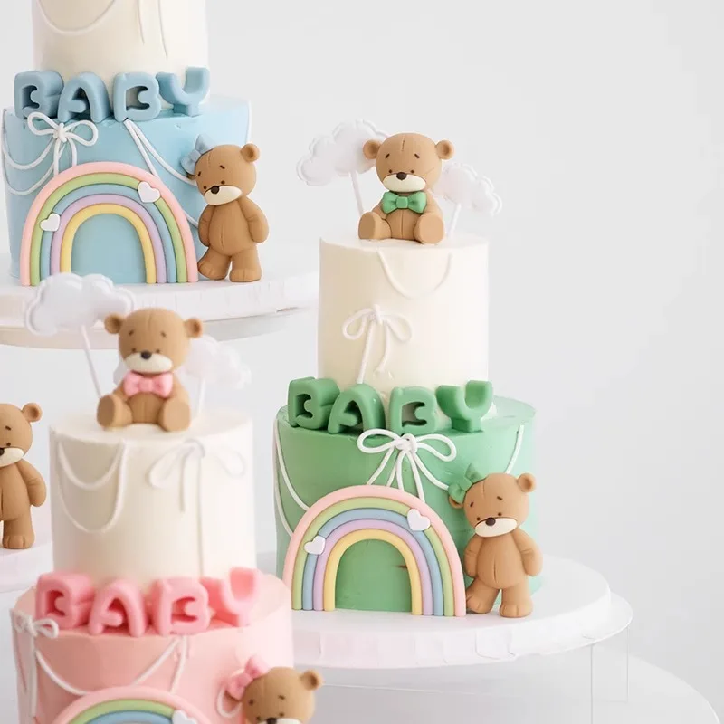 Baby Taarttopper Set - Beer, Regenboog, Wolk & Ster Decoraties