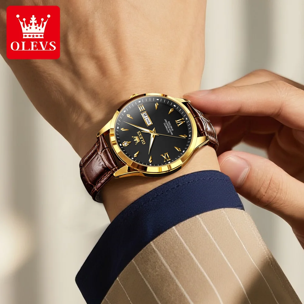OLEVS 9956 Men Automatic Watch Classic Dual Calendar Mechanical Watch For Men Fashion Waterproof Luminous Business Wristwatch