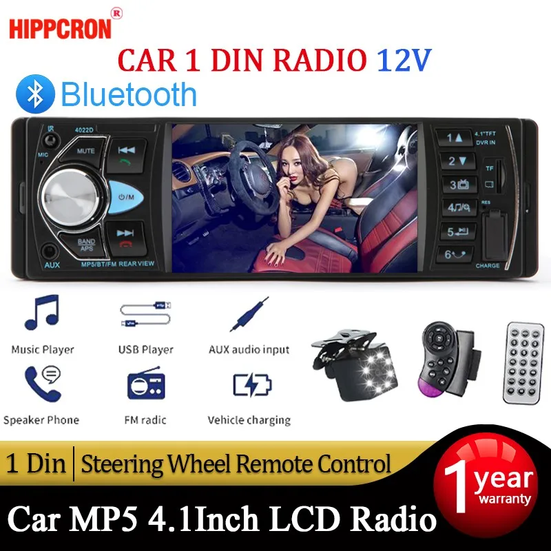 Hippcron Car Radio 1 Din Autoradio 4022D Bluetooth 4.1 Screen Support Rear  View Camera Steering Wheel Contral Car Stereo - AliExpress