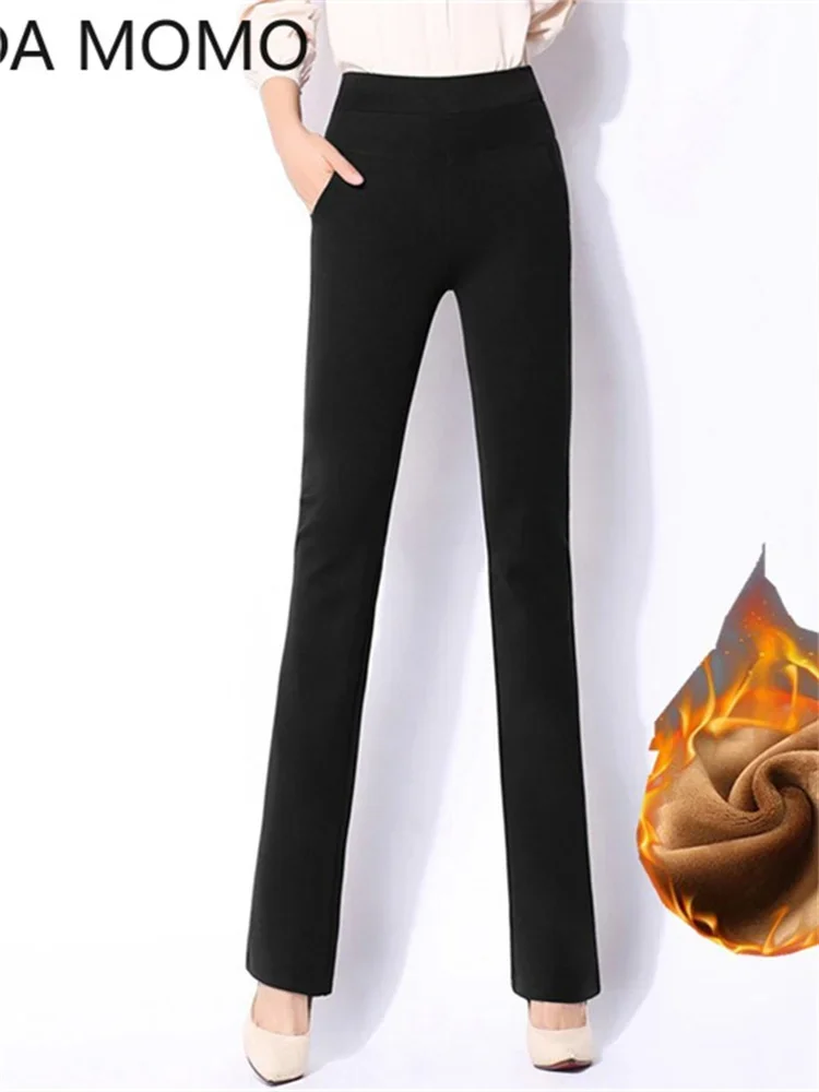 winter warm fleece thick high waist Women\'s wide leg Capris flare pants for women skinny long pants woman trousers