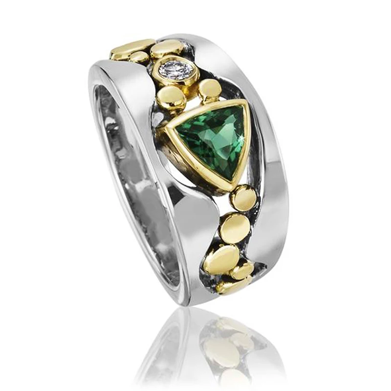 Huitan Two Tone Design Triangular Blue/Green CZ Women Rings - Image 13