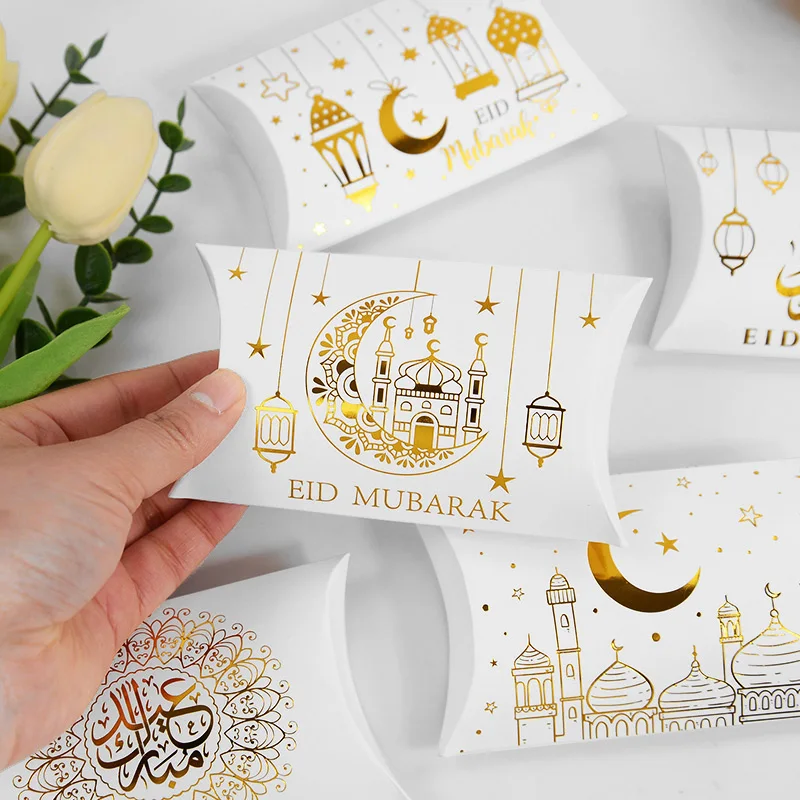 10/20pcs Eid Mubarak Pillow Shape Candy Box Kraft Paper Gift Packing Decoration Ramadan Kareem Muslim Islam Party Supplies 2025