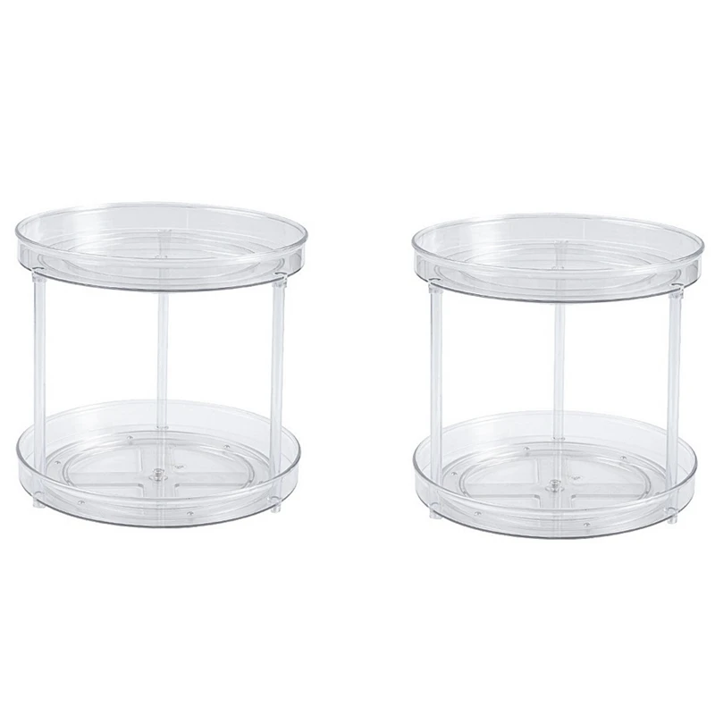 

HOT SALE 2 Tier Lazy Susan Clear Spinning Organization & Storage Container Bin Round Turntable Condiment Spice Rack