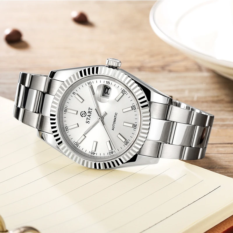 【START】Men's Watch Luminous Scale Dial Automatic Mechanical Watch Date Function Waterproof Metal