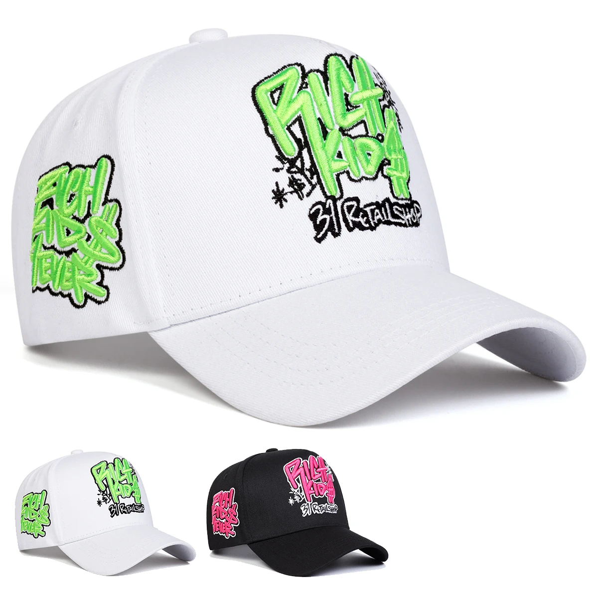 Unisex RICH KIOS Baseballkappen mit Buchstabenstickerei, Frühling und Herbst, Sonnenschutzhut für den Außenbereich, verstellbare, lässige Trucker-Hüte – Detail 1