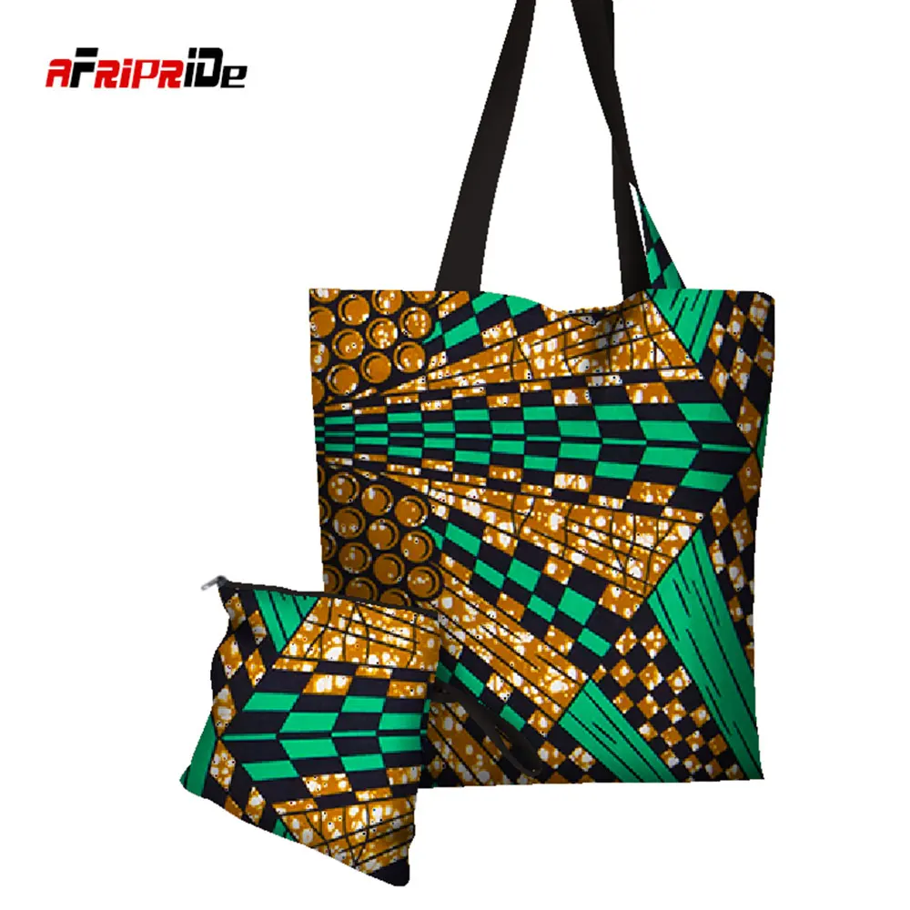 African Wax Bag Women 100% Cotton African handbag Cosmetic Bag 2 Pieces Handbag Handmade Handbag Reusable Shopping Bags SP106