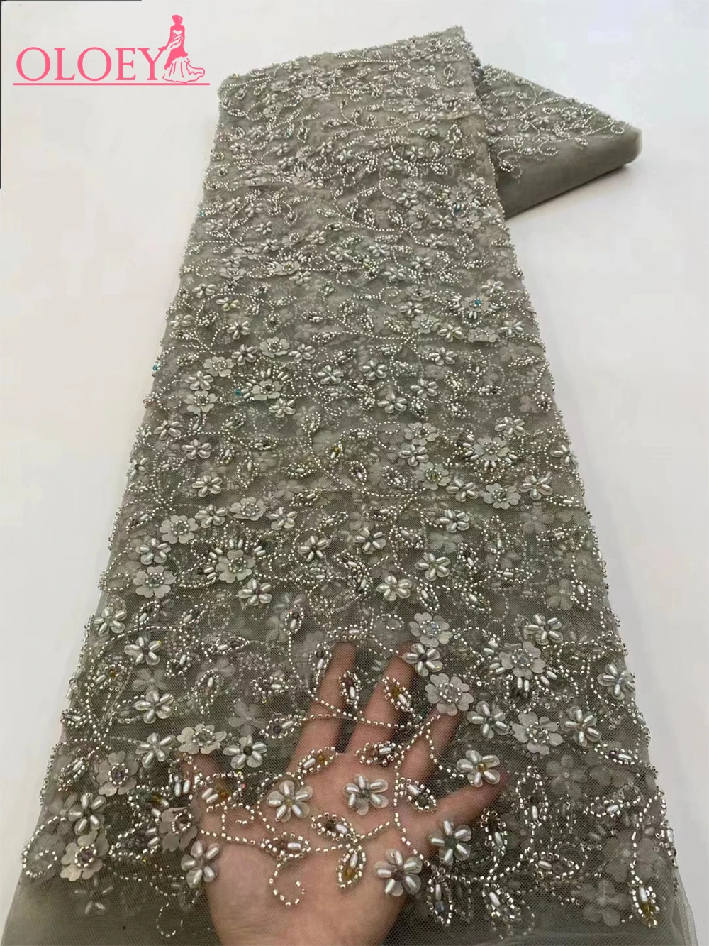 

Fashion Elegant French Embroidery Beaded Lace Fabric African Nigerian With Sequins Fabric For Wedding Dress