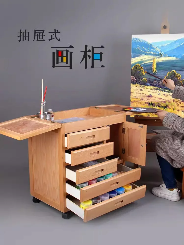 Tianrunsen Art Students Special Wooden Three-layer Four-layer Painting Car Painting Cabinet Oil Tool Car Solid Wood Art