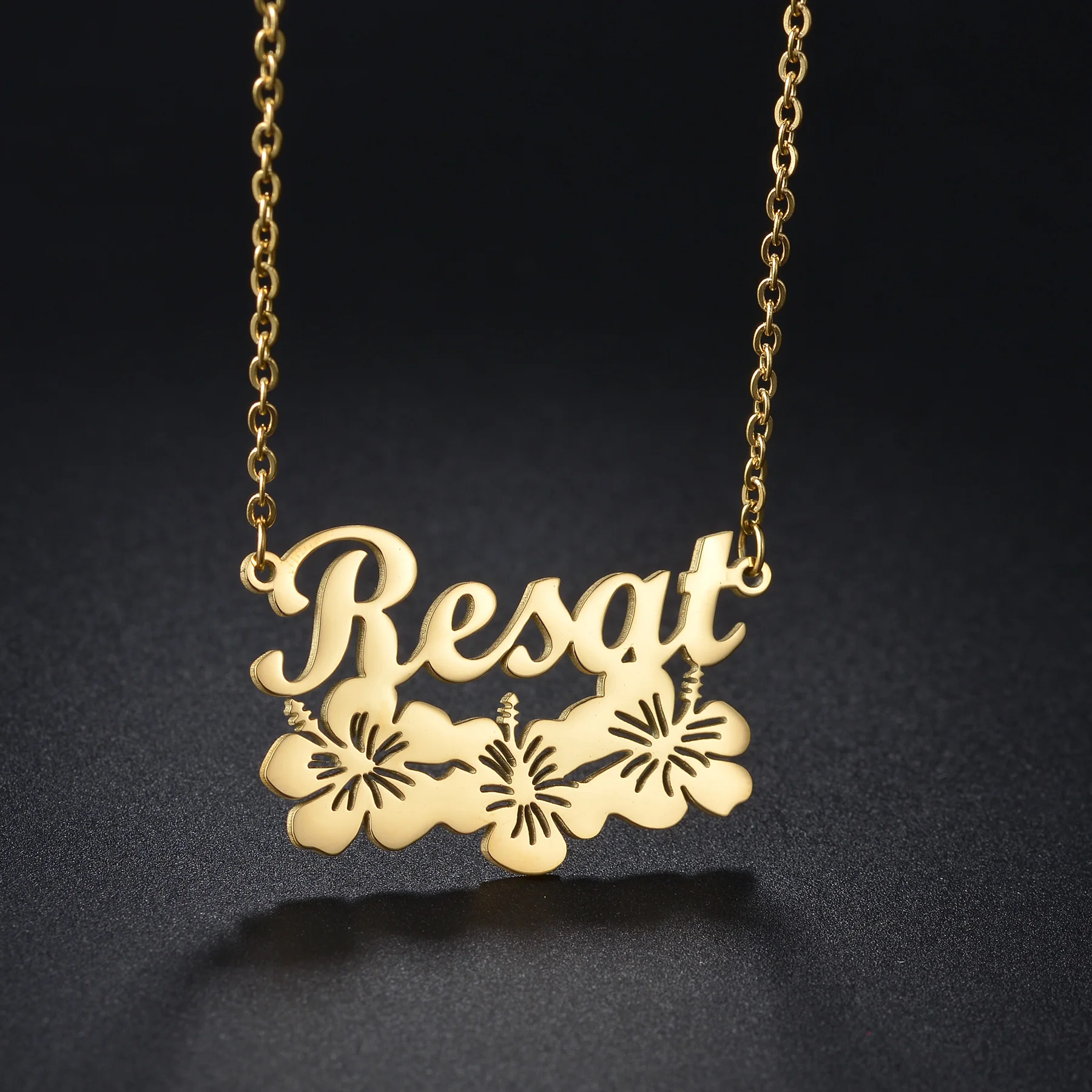 

Custom Name Stainless Steel Jewelry Pendant Necklaces for Women Personalized Flower Chains With Initial Letter Accessories Gift