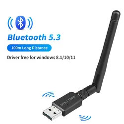 100M Bluetooth 5.3 Adapter Free Driver USB Bluetooth Dongle Adaptador for PC Windows 11/10 Mouse Keyboard Audio Receiver
