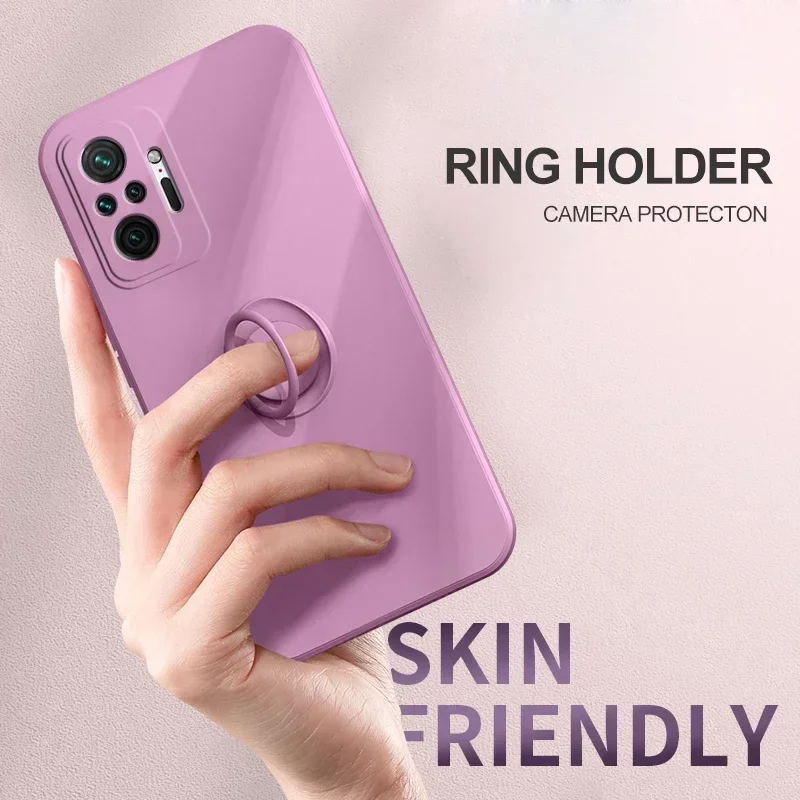 Premium Liquid Silicone Phone Case with Ring Stand - Soft Back Cover
