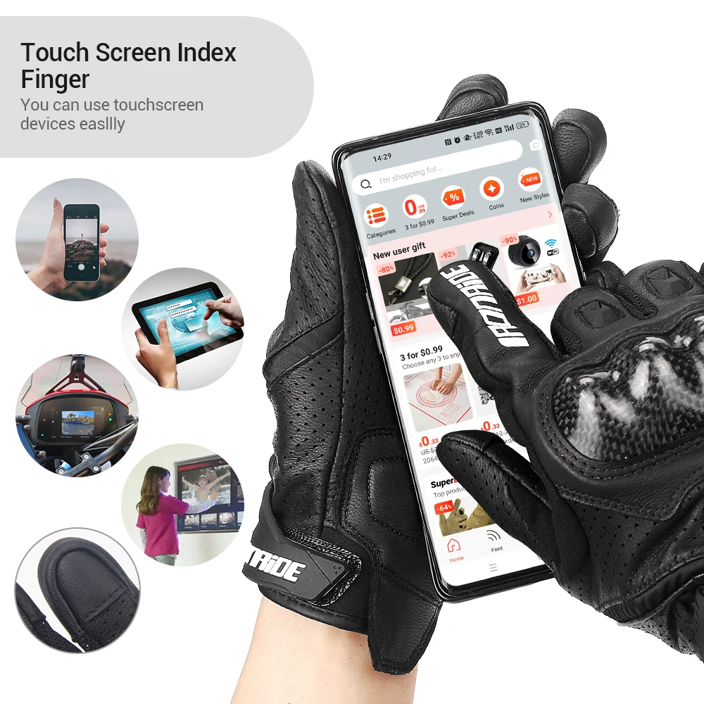 Premium Leather Motorcycle Gloves – Breathable, Touch Screen-Enabled Racing Design