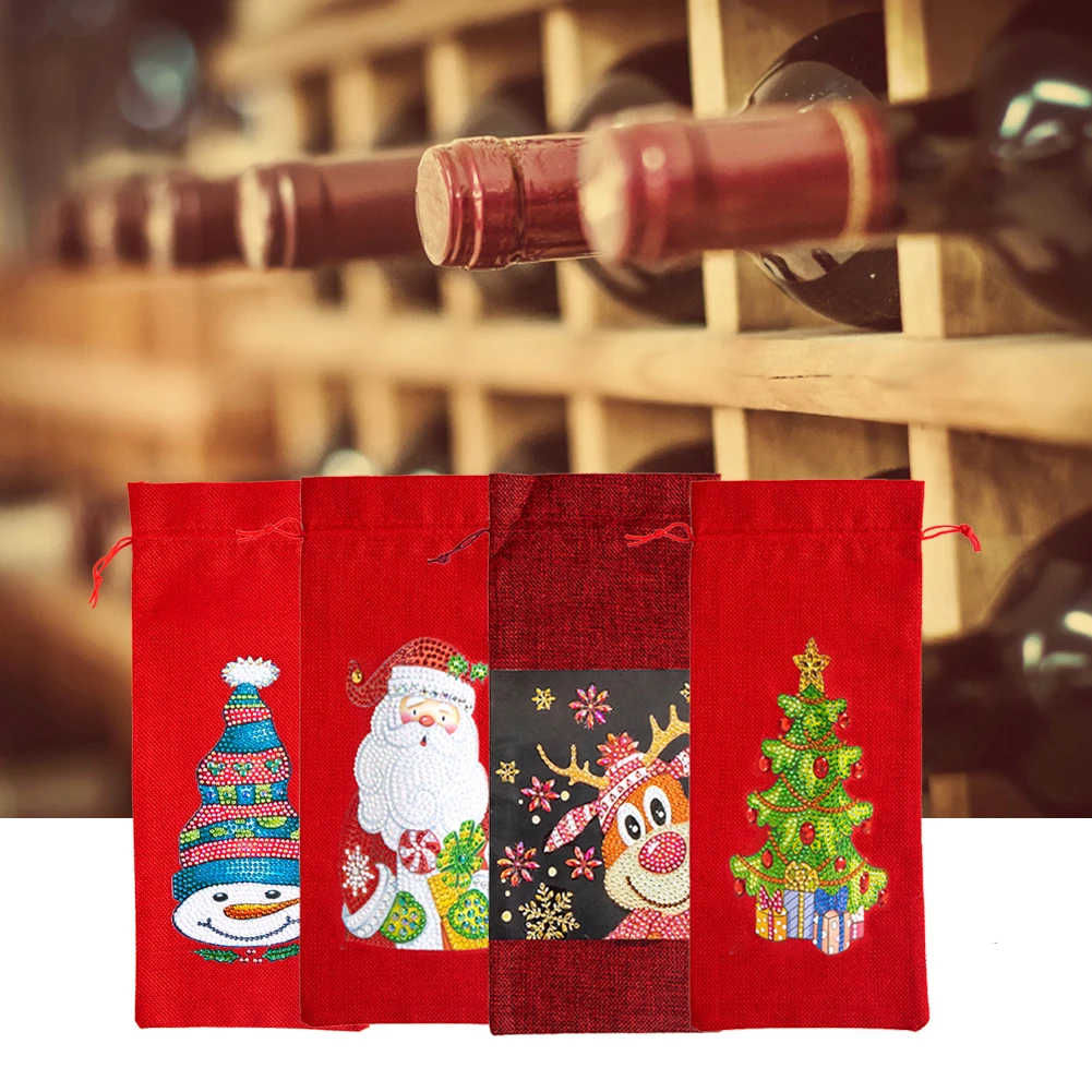 Christmas 5D Diamond Art Wine Gift Bag – DIY Rhinestone Drawstring Linen Bottle Cover, ... - SKU DAWB0949 - UGI Packaging
