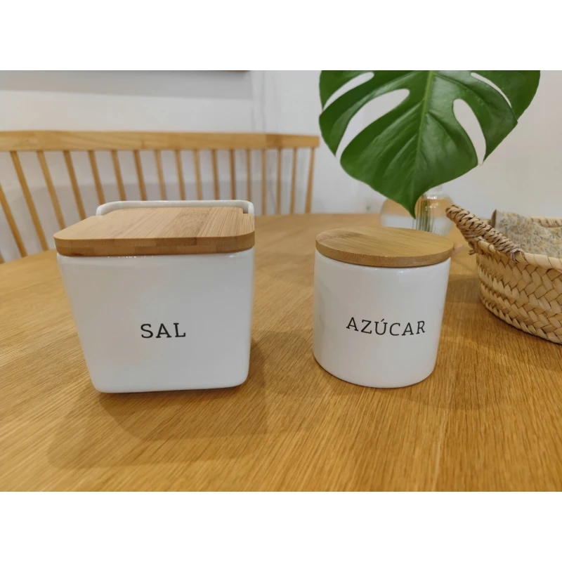 Saleros y Azucareros Salero cocina blanco minimalista ceramica con tapa  madera abatible frase 131569 - AliExpress