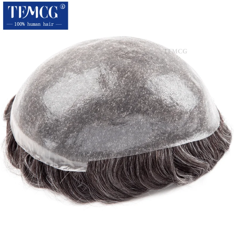 Double knotted Toupee Men 0.06-0.08mm PU Natural Hairline Men Wig Human Hair Hair System Unit 6" Male Prosthesis