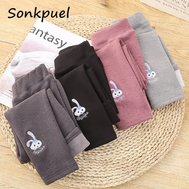 Children's Winter Leggings Sweet Girls Plus Velvet Leggings Baby Thick Warm Trousers Children Clothing Infant Slim Pants Clothes