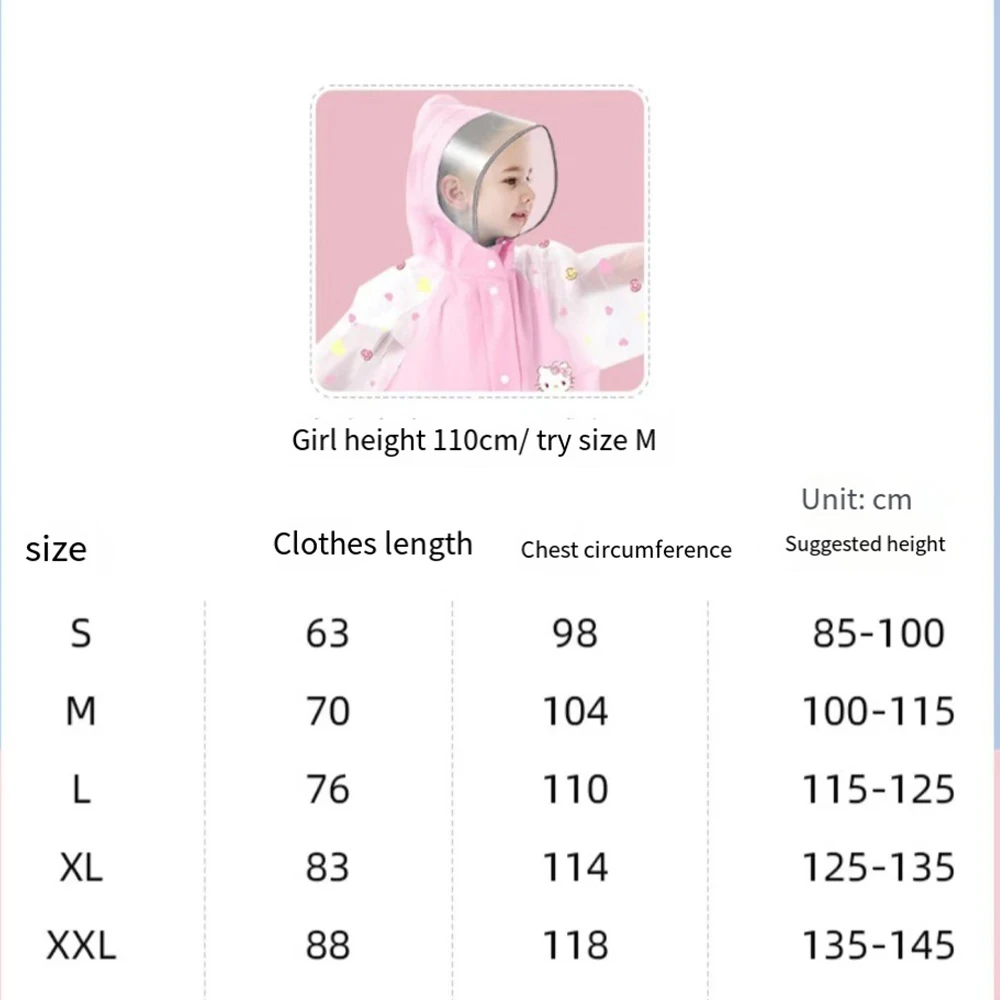 Sanrio Hellokitty Integrated Raincoat School Bag Seat Child Girl Waterproof with Cover Cartoon Cute Environmental Friendly