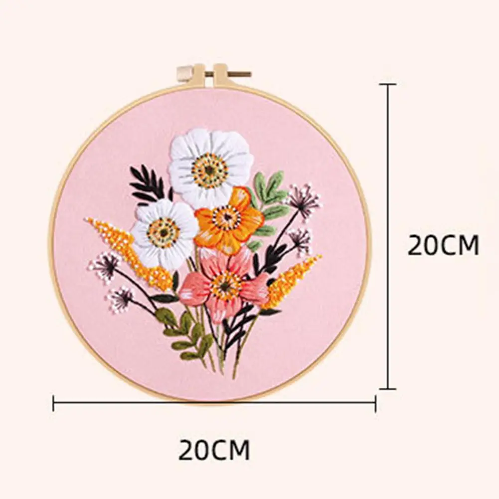 Embroidery Kits Beginners Hand Embroidery Colorful Flower Plant Diy Hoops Needles Threads Punch Needle