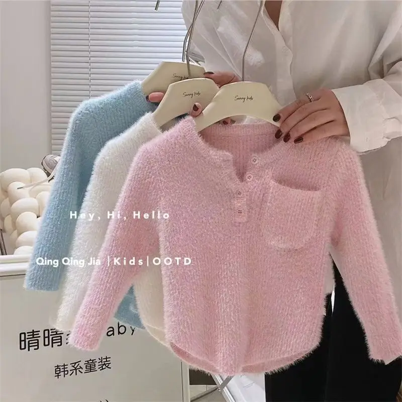 

Girl Sweater Baby One Cashmere Soft Waxy Sweater Winter Explosion Plus Fleece Thickened Pullover Sweater Children Winter Jacket
