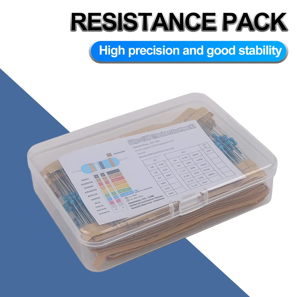 Metal Film Resistors 300/600pcs Assorted Kit 30 Kinds 10R-1M Resistance 1% 1/4W