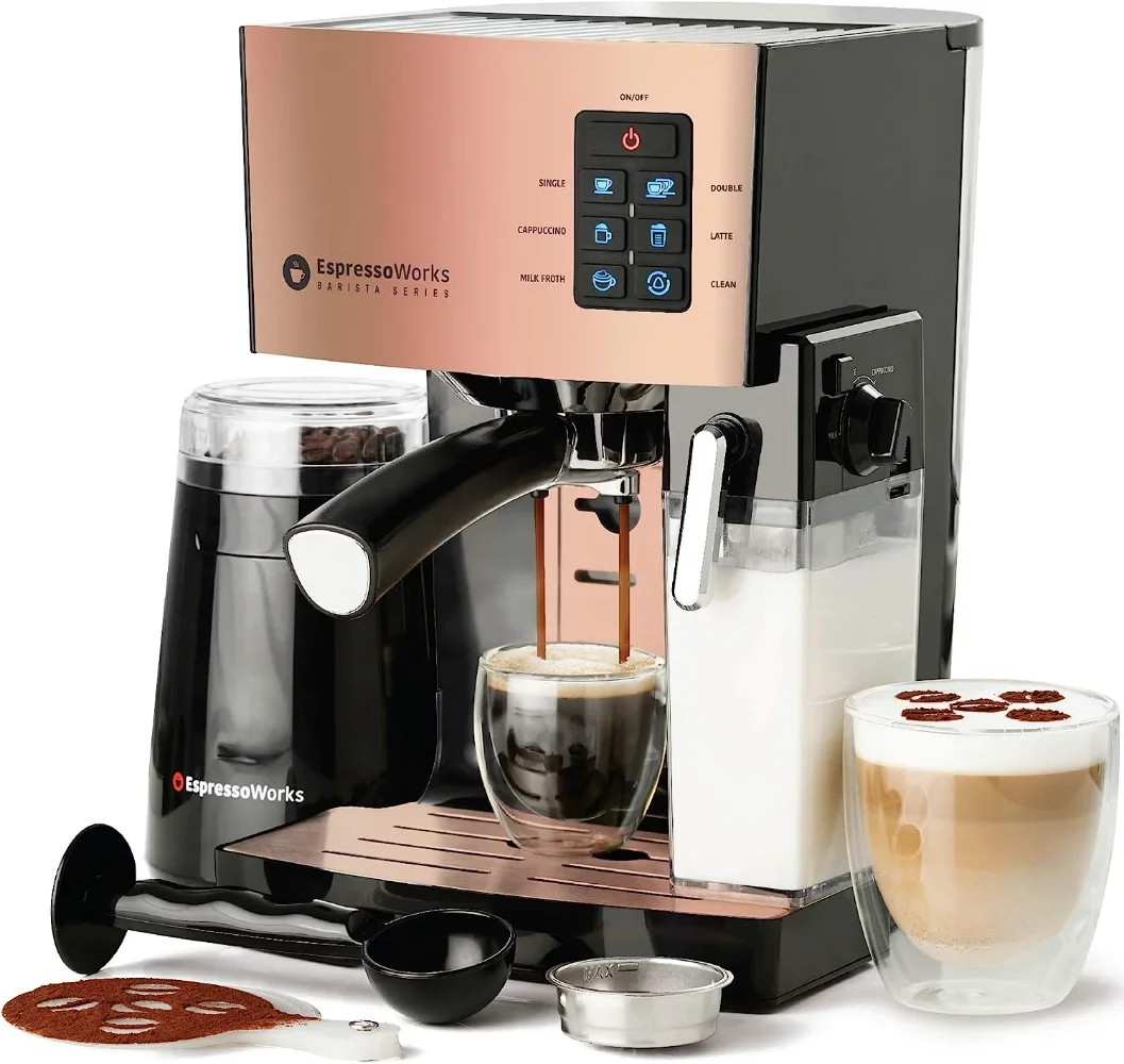 

Espresso & Cappuccino Maker- 19 Bar Pump - 10 Pc AllInOne Espresso Maker,Coffee Makers,1250W, Rose Gold