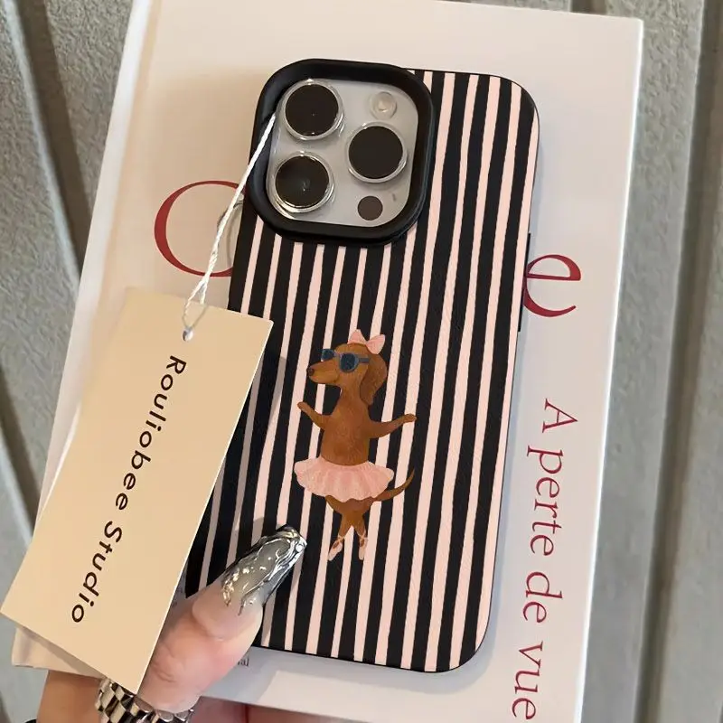 Pink Striped Dachshund Ballet Pattern Silicone Phone Case