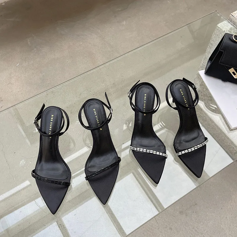 

Босоножки женские с открытым носком, удобные сандалии с кристаллами, высокий каблук, пикантная модная обувь для девушек, бежевый цвет, лето 2024